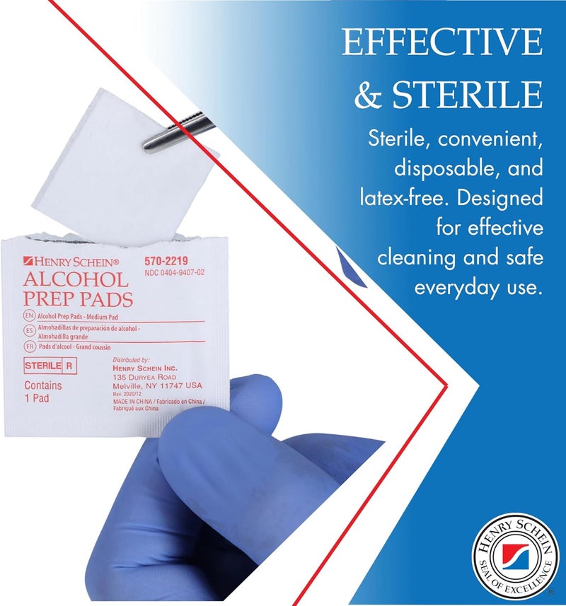 Henry Schein Alcohol Prep Pads, Medium Size, 200 Count - 70% Isopropyl Alcohol, Individually Wrapped, Sterile Wipes for Medical & Everyday Use - Image 3
